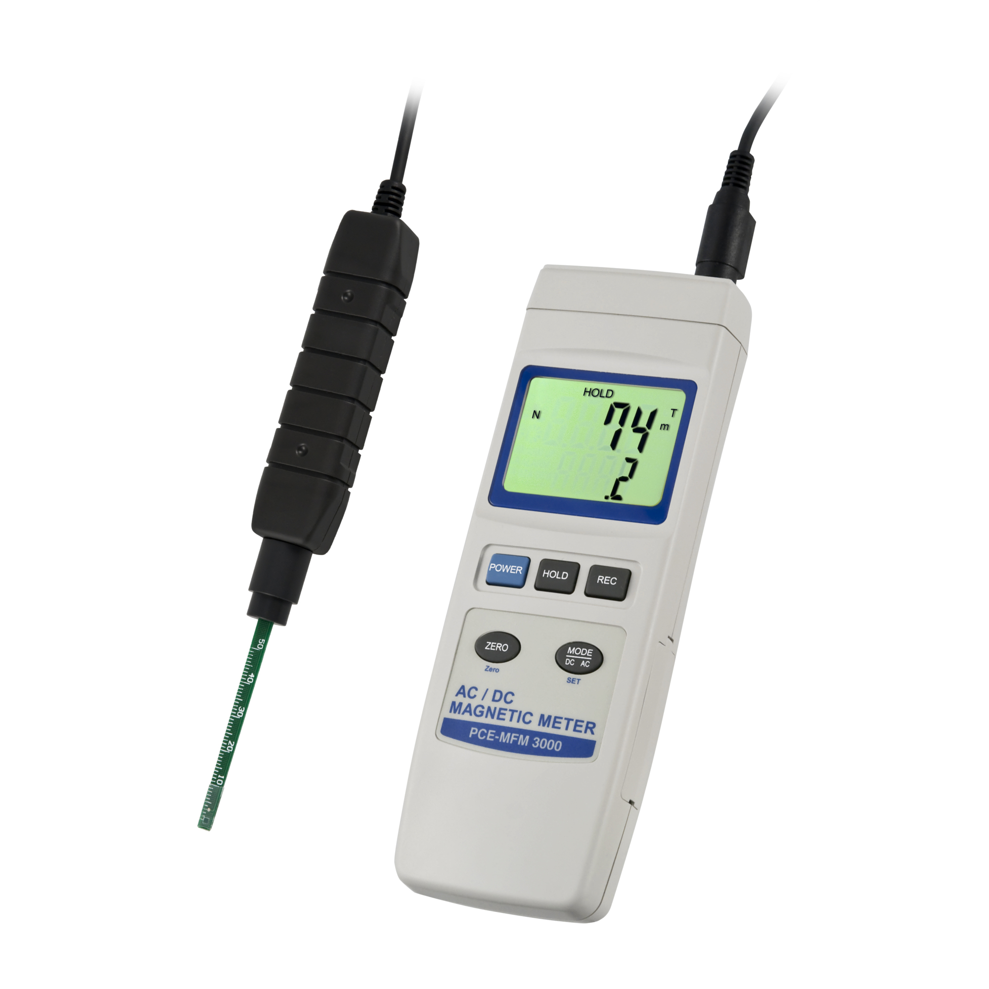 PCE AC-DC Magnetic Meter — Handheld, Gauss and Milli Tesla Measurement, External Sensor, RS-232 Port, Model# PCE-MFM 3000